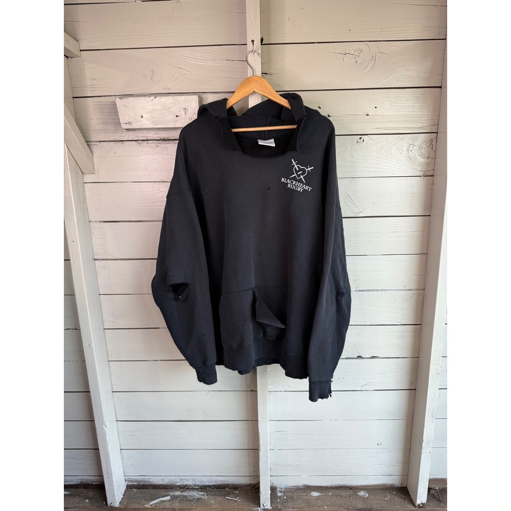 Eagle USA Blackheart Rugby Distressed Hoodie Mens 3XL Black Heavyweight Fleece